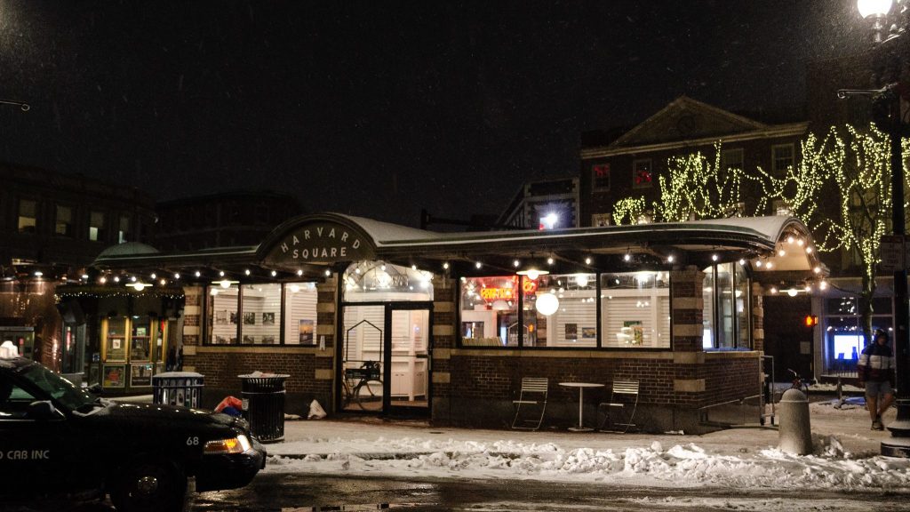 An image of the historic Kiosk at night