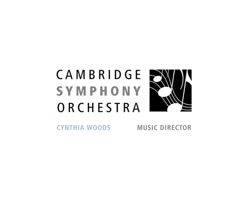 Cambridge Symphony Orchestra logo - Black and White Music Notes on a black square background